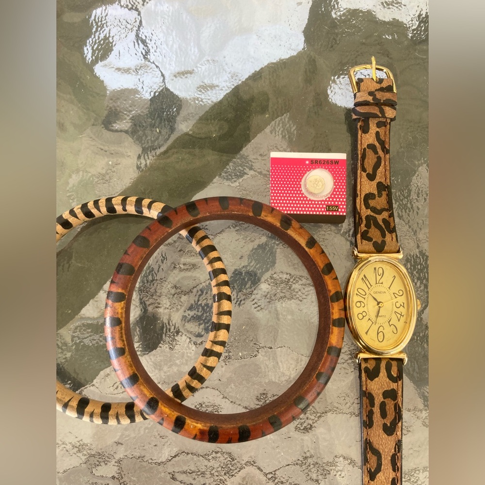 Working Leopard Print Watch+ 2 Animal Print Bracelets + New Battery